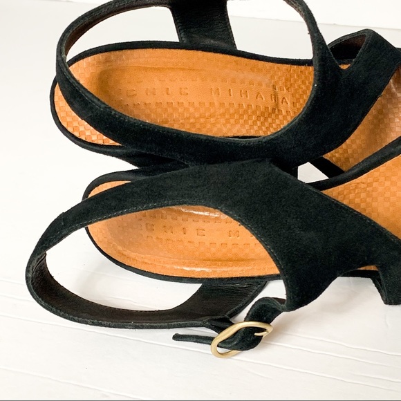 Chie Mihara Black Suede Block Heel Heeled Sandals - Picture 4 of 6